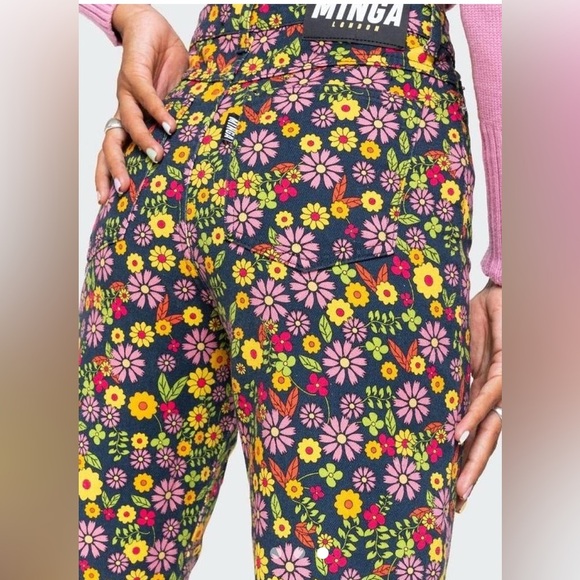 Minga London Vibrant Pink and Yellow floral print Skinny‎ Jeans size 0 - Picture 2 of 8